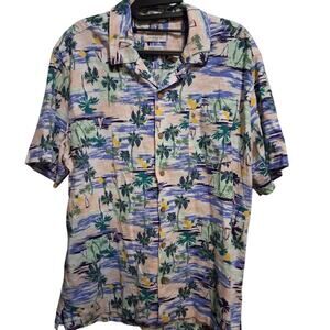 Weatherproof Shirt Men's Large Washable Linen Blend  Floral Tropical Travel Vaca